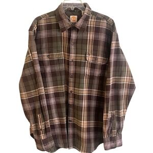 Timberland Flannel Green Brown Plaid‎ Button Down Shirt Long Sleeve XL Men's